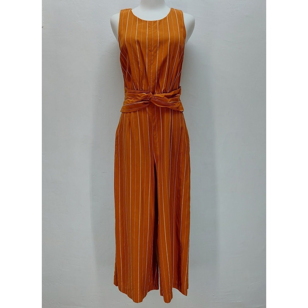 Greylin Jumpsuit Women's Small Orange Pinstripe Sleeveless Wide Leg Small Burnt